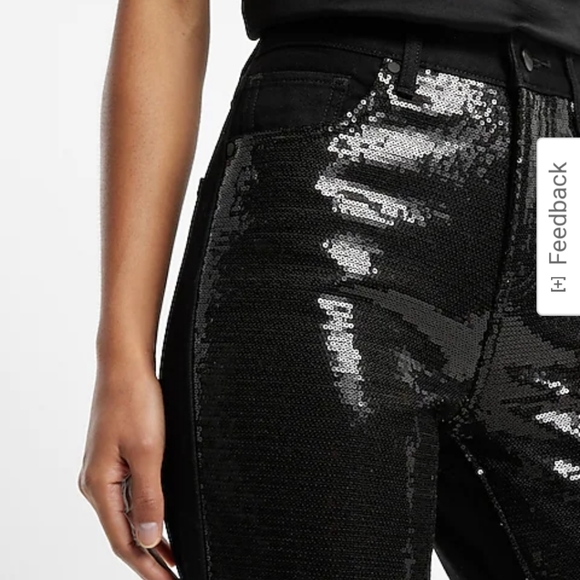 High Waisted Sequin Front Ripped Raw Hem Straight Ankle Jeans (Size 0-Regular) - Picture 5 of 5